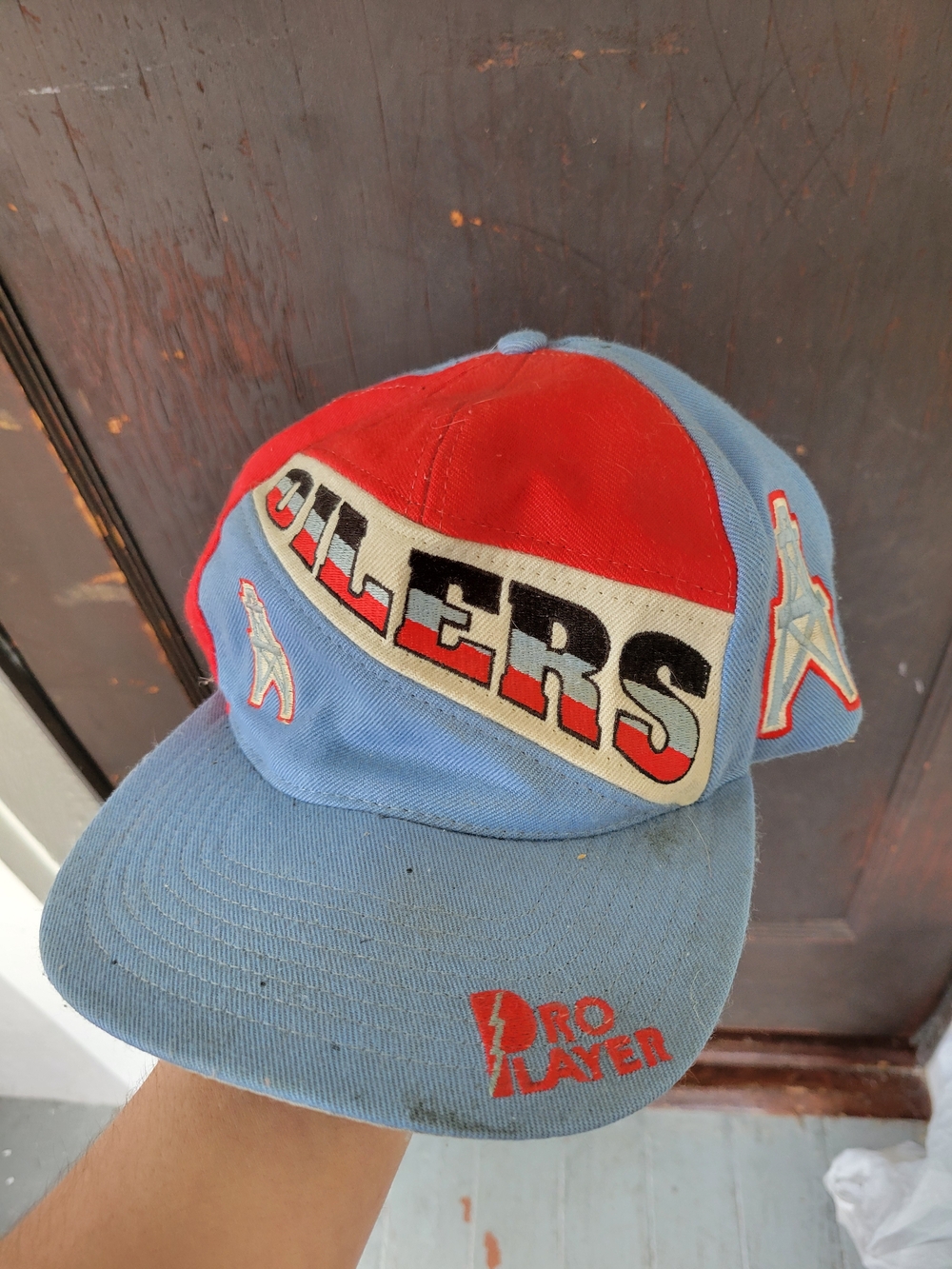 Pro Player Mens Blue and Red 'OILERS' Baseball Cap Snapback